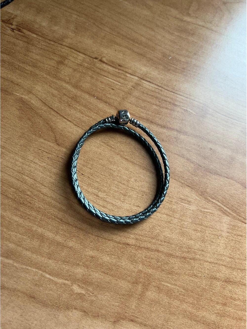 Retired Pandora Grey Leather Double Bracelet